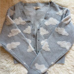 La Hearts Cloud Patterned Gray/Blue Cardigan Size Small